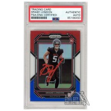 Drake London 2022 Panini Prizm Red White Blue Autograph Rookie Card #308 PSA/DNA (Red)