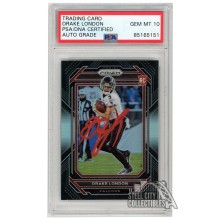 Drake London 2022 Panini Chronicles Prizm Black Silver Autograph Rookie Card #PB-11 PSA/DNA 10 (Red)