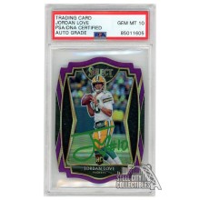 Jordan Love 2020 Panini Select Premier Level Die-Cut Purple Autograph RC Card #147 PSA/DNA 10 (Green Ink)