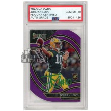 Jordan Love 2020 Panini Select Field Level Purple Die-Cut Rookie Autograph Card #347 PSA/DNA 10 (Green)