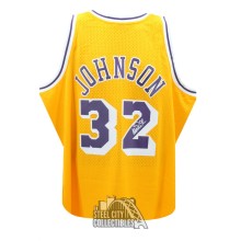 Magic Johnson Autographed Los Angeles Mitchell & Ness Yellow Basketball Jersey - BAS