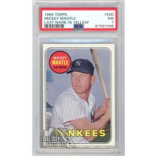 Mickey Mantle 1969 Topps Card #500 Last Name In Yellow PSA 7 NM