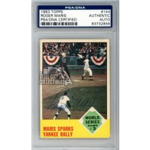 Roger Maris 1963 Topps Baseball Autograph Card #144 PSA/DNA