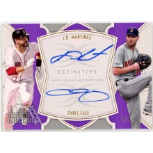 JD Martinez Chris Sale 2020 Topps Definitive Purple Dual Autograph Card #DAC-MS 3/5