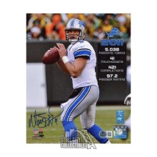 Matthew Stafford Autographed Detroit Stats 8x10 Football Photo - BAS (Blue Ink)