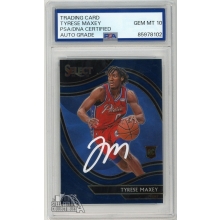 Tyrese Maxey 2020-21 Panini Select Blue Prizm RC Auto Card PSA/DNA 10 (White)