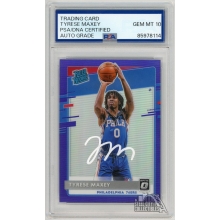 Tyrese Maxey 2020-21 Panini Donruss Optic Purple Rookie Auto Card PSA/DNA 10 (White)