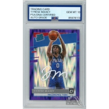 Tyrese Maxey 2020-21 Donruss Optic Purple Shock RC Auto Card PSA/DNA 10 (White)