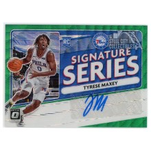 Tyrese Maxey 2020-21 Panini Donruss Optic Signature Series Green Prizm Rookie Autograph Card #SS-TYM
