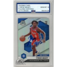 Tyrese Maxey 2020-21 Panini Mosaic Silver NBA Debut Rookie Auto Card PSA/DNA 10