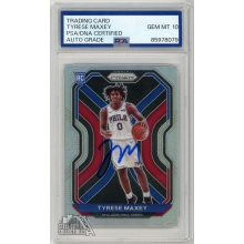 Tyrese Maxey 2020-21 Panini Prizm Silver Prizm Rookie Auto Card #256 PSA/DNA 10