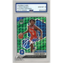 Tyrese Maxey 2020-21 Panini Mosaic Green Debut RC Auto Card PSA/DNA 10 (White)