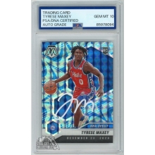 Tyrese Maxey 2020-21 Panini Mosaic Blue Prizm RC Auto Card PSA/DNA 10 (White)
