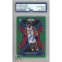 Tyrese Maxey 2020-21 Panini Prizm Green Rookie Autograph Card PSA/DNA Authentic