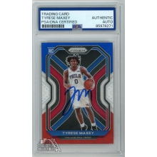 Tyrese Maxey 2020-21 Panini Prizm Red White Blue RC Auto Card PSA/DNA Authentic