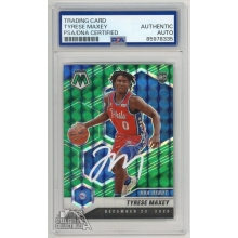 Tyrese Maxey 2020-21 Panini Mosaic Green RC Auto Card PSA/DNA Authentic (White)