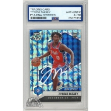 Tyrese Maxey 2020-21 Panini Mosaic Blue RC Auto Card PSA/DNA Authentic (White)