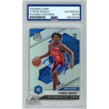 Tyrese Maxey 2020-21 Panini Mosaic Silver Rookie Auto Card PSA/DNA Authentic