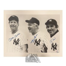 Mickey Mantle, Whitey Ford, Yogi Berra Autographed New York Yankees 16x20 Matted Baseball Photo - PSA/DNA LOA