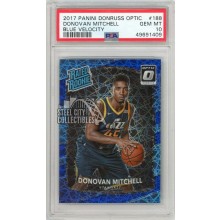 Donovan Mitchell 2017-18 Panini Donruss Optic Blue Velocity Rated Rookie Card #188 PSA 10