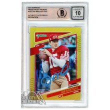 Joe Montana 2021 Panini Donruss Press Proof Premium Variation Autograph Card #57 BAS 10 (Light Blue)