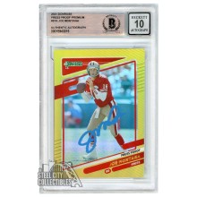 Joe Montana 2021 Panini Donruss Press Proof Premium Autograph Card #57 BAS 10 (Light Blue)