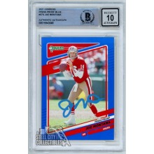 Joe Montana 2021 Panini Donruss Press Proof Blue Auto Card BAS 10 (Light Blue)