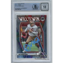 Joe Montana 2021 Panini Mosaic Will To Win Autograph Card BAS 10 (Light Blue)