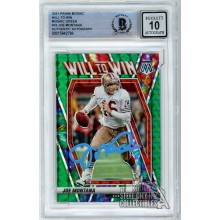 Joe Montana 2021 Panini Mosaic Green Prizm Autograph Card BAS 10 (Light Blue)