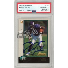Randy Moss 1998 Bowman Autograph Rookie Card RC #182 PSA 10 PSA/DNA 10