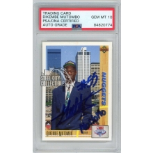Dikembe Mutombo 1991-92 Upper Deck Autograph "No No No" Rookie Card #3 PSA/DNA 10 (Stain)