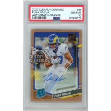 Puka Nacua 2023 Panini Clearly Donruss Rated Rookie Auto Card #96 PSA 10 11/75