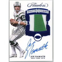 Joe Namath 2017 Panini Flawless Distinguished Blue Patch Autograph Card #DI-JN 3/3