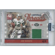 Joe Namath & Brett Favre 2009 Panini Donruss Dual Patch Autograph Card #23 3/8