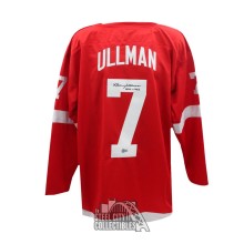 Norm Ullman Autographed Detroit Custom Red Hockey Jersey - BAS (7 on Front)