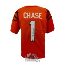 Ja'Marr Chase Autographed Cincinnati Custom Orange Football Jersey - BAS