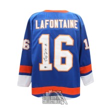 Pat LaFontaine Autographed New York Custom Blue Hockey Jersey - BAS