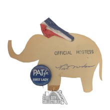 Pat Nixon Autographed Presidential Button and Elephant Ribbon - BAS