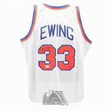 Patrick Ewing Autographed New York Mitchell & Ness White Basketball Jersey (Large) - BAS