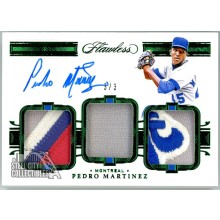 Pedro Martinez 2021 Panini Flawless Emerald Triple Patch Auto Card #TPA-PM 3/3