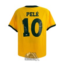 Pele Autographed Brazil Custom Yellow Soccer Jersey - BAS (Silver Ink)