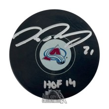 Peter Forsberg HOF 14 Autographed Colorado Avalanche Logo Hockey Puck - BAS