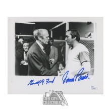 Gerald Ford & Johnny Bench Autographed 8x10 Baseball Photo - JSA