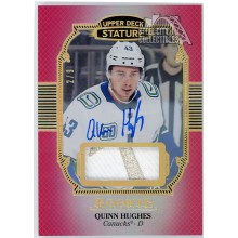 Quinn Hughes 2019-20 Upper Deck Stature Portrait Variant Red Rookie Patch Autograph Card #118 2/9