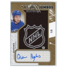 Quinn Hughes 2019-20 Upper Deck Black Diamond Rookie Team Logo Jumbos Patch Autograph Card #RTL-QH 1/5 (Indent)