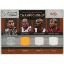 Tim Duncan Kobe Bryant Kevin Garnett Dwyane Wade 2009-10 Panini Timeless Treasures Championship Season Quad Jersey Card #1 39/50