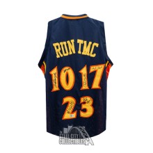 RUN TMC Hardaway, Richmond, Mullin Autographed Golden State HOF Custom Navy Basketball Jersey - BAS