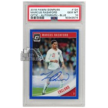 Marcus Rashford 2018-19 Panini Donruss Optic Blue Autograph Card #124 45/50 PSA 10