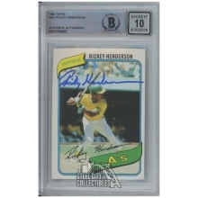 Rickey Henderson 1980 Topps Autograph Rookie Card #482 BAS 10