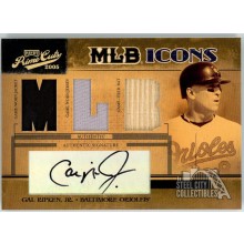 Cal Ripken Jr. 2005 Donruss Prime Cuts MLB Icons Triple Relic Auto Card 09/10